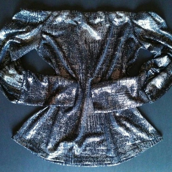 NEW SEXY Silver Shimmer Off-the-Shoulder Top, Medium - Picture 3 of 8